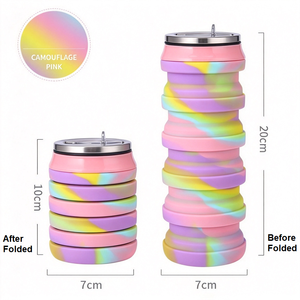 Botella de agua deportiva plegable de silicona de 480 ml con forma de lata de refresco, a prueba de fugas, ligera, ecológica, con tapa y pajita - Product Image 5
