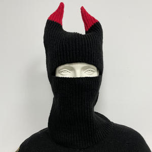 Halloween drôle bloc <span class=keywords><strong>de</strong></span> couleur tricoté chapeau chaud oreille Ski cagoule capuche masque complet avec <span class=keywords><strong>corne</strong></span> <span class=keywords><strong>de</strong></span> démon - Product Image 2