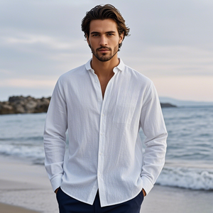 Chemise à manches longues en <span class=keywords><strong>lin</strong></span> pour <span class=keywords><strong>homme</strong></span>, à rayures imprimées, sur mesure, décontractée, boutonnée, pour <span class=keywords><strong>mariage</strong></span> à la plage - Product Image 6