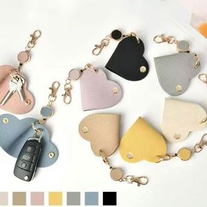 Stretchable Reel Holder Heart Keyring Car Wrap Portable Leather Pendant Motorcycle <b>Key</b> Storage - Product Image 2
