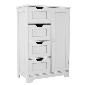 Mueble de Almacenamiento Independiente Blanco con 4 Cajones, 1 Puerta y Estantes Ajustables, Mueble de Baño de Diseño Moderno en Madera - Product Image 6