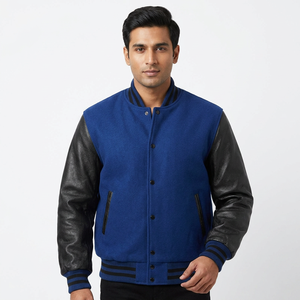 2025 Best Quality With Leather Sleeves Men Varsity Leather Jacket Fashion Bomber Casual <b>Coat</b> Autumn Jackets - Product Image 1