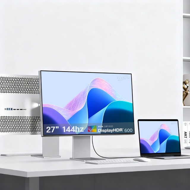 TCOLOR Color Grade Monitor 27 Inch 4k Monitor UHD 3840x2160 Resolution 144hz Vertical Monitor USB-C With Speaker for Mini PC
