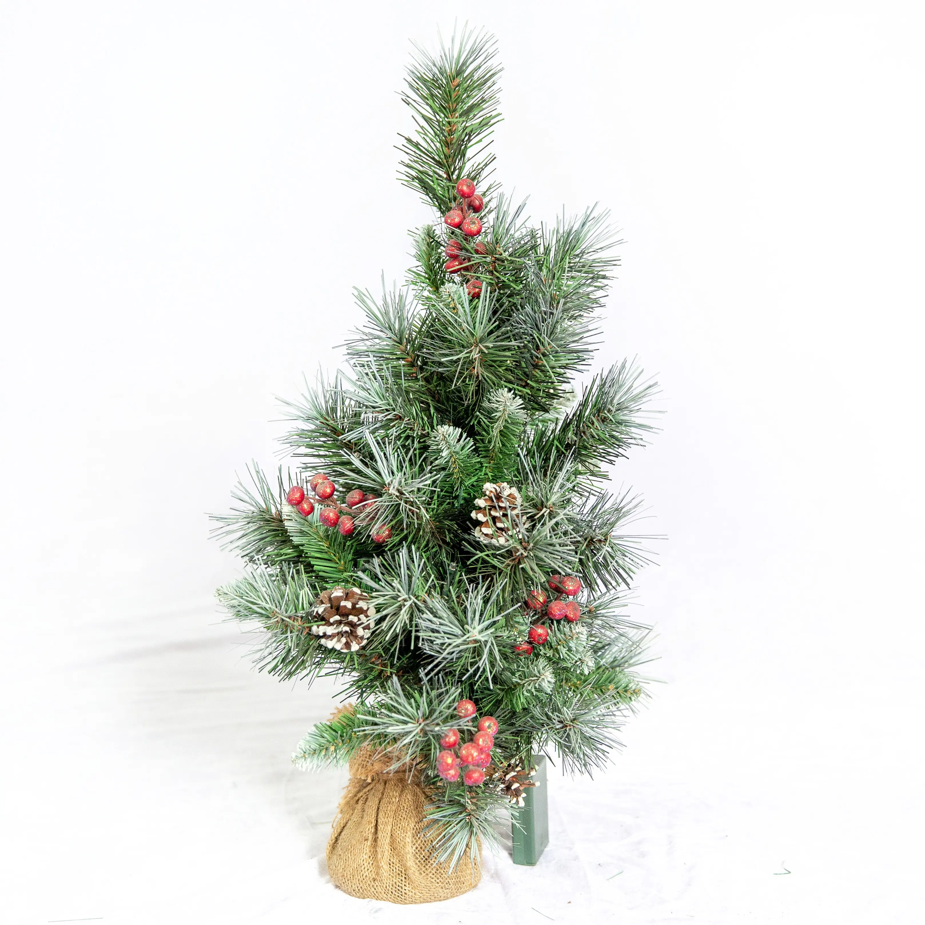 30cm red poinsettia  berries  silver and red ball and twig pine artificial mini christmas tree