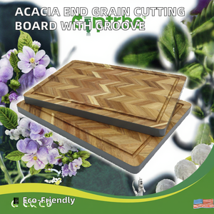 เขียงไม้กระถินณรงค์ทรงสี่เหลี่ยมขนาดใหญ่ พร้อมร่องระบายน้ำ สำหรับหั่นและเสิร์ฟอาหาร ปลอดสารพิษ เป็นมิตรต่อสิ่งแวดล้อม - Product Image 2