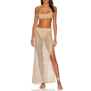 Verano fábrica personalizada mujer Bikini ropa de playa traje de baño Sexy malla <span class=keywords><strong>desnuda</strong></span> Vestido largo de playa con corbata abertura lateral cubrir falda - Product Image 2