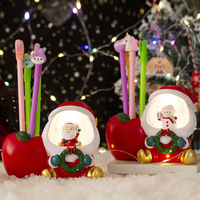Boîte à crayons de Noël personnalisée Décoration intérieure Père Noël et porte-crayon en résine en forme de pomme lumière LED cadeau souvenir de Noël