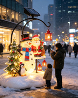 Sculpture de Père Noël et de Bonhomme de Neige en Fibre de Verre 3M avec Lumières LED Solaires pour la Décoration Extérieure des Centres Commerciaux et des Parcs