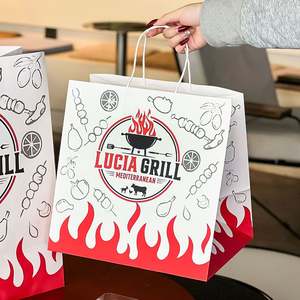 ถุงกระดาษคราฟท์ย่อยสลายได้เป็นมิตรกับสิ่งแวดล้อม พิมพ์โลโก้ตามสั่ง สำหรับบรรจุภัณฑ์อาหารแบบนำกลับบ้าน บาร์บีคิว และร้านขายยา - Product Image 5