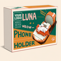 Ensemble de blocs de construction personnalisé de 160 pièces LUNA Meow Cat, support de téléphone, modèle animal 3D à monter soi-même, support mobile, briques MOC STEM, jouet, marque privée