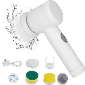 Spazzola elettrica senza fili portatile con 5 testine sostituibili per la pulizia/parete/vasca/finestra/cucina - Product Image 1