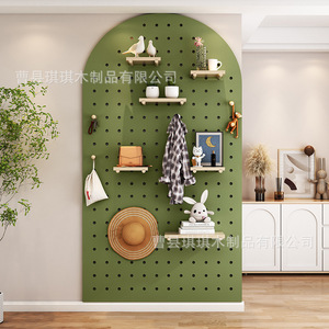 Wood <b>Wall</b> <b>Mounted</b> Dressing Mirror Pegboard <b>Shelf</b> Storage Rack For Front Door Clothing Organizer Rectangle Shape - Product Image 4