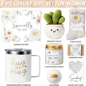 LANJO Self Care <b>Gifts</b> Basket With Mug Socks Cactus Plush Candle Soap for Unique Christmas <b>Gift</b> <b>Set</b> for Mom Her Sister Wife - Product Image 2