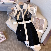 Mini-Robe Femme Style Tendance Noir et Blanc Jacquard Décontractée d'Été