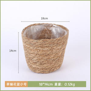 Simple Straw Woven <b>Basket</b> Flower Pot Cover Circular Indoor <b>Plant</b> Planter Floor Standing Home Decor Natural Rattan Style - Product Image 4