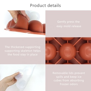 Vente en gros de moules à glace ronds en silicone de qualité alimentaire Conteneur de stockage d'aliments pour bébés fait maison Bacs à glaçons à 9 grilles <span class=keywords><strong>avec</strong></span> couvercles - Product Image 4
