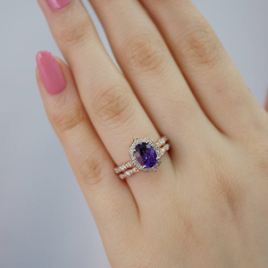 Anillos de Compromiso Ovalados de Plata de Ley S925 con Amatista Floral Vintage, Anillo de Bodas de Oro Rosa con Gema Púrpura para Fiesta Nupcial - Product Image 4