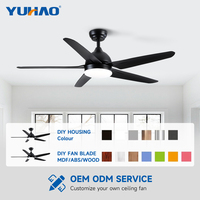 Ventilateur de plafond LED intelligent personnalisé avec moteur BLDC, variateur d'intensité, blanc, 52 pouces, pour salon, salle à manger, salle de classe, bureau