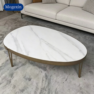 Modern <b>Oval</b> White Marble <b>Coffee</b> <b>Table</b> with Brushed Gold Metal Frame for Living Room Luxury Center <b>Table</b> - Product Image 3
