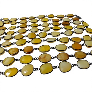 Ópalo amarillo natural facetado de forma libre de 12 a 15 mm, conector de bisel, cadena de piedras preciosas, se vende por pie - Product Image 1