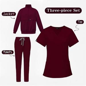 Ensemble de tenue médicale trois pièces en gros avec veste zippée, haut et pantalon pour le personnel médical (médecins et infirmières) - Product Image 5