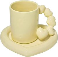 Tasse potelée en céramique tasse à café en céramique avec ensemble de soucoupes tasse galvanisée créative mignonne avec poignée de gourde conception en forme de coeur d'amour
