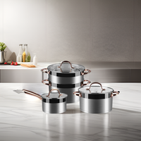 Batterie de cuisine en acier inoxydable de haute qualité avec couvercle en verre plat Pot et casserole en métal de style chinois pour cuisine et fête