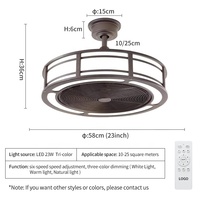 D047 lustre ventilateur de plafond avec lumière avec télécommande 23 pouces 3 couleurs ventilateur en cristal lustre