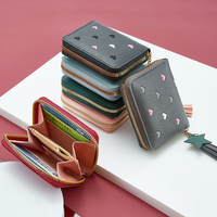 Porte-monnaie personnalisé Porte-monnaie d'affaires portable Porte-monnaie en cuir avec broderie en forme de cœur pour cartes de crédit et pampilles en forme d'étoile
