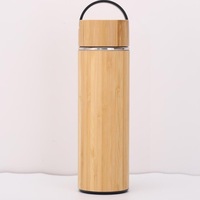 Bouteille isotherme en acier inoxydable avec couvercle en bambou, écologique, anti-fuite, pour cadeaux d'affaires, emballage personnalisé, vente en gros