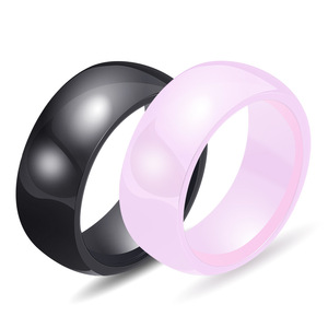 <b>Ceramic</b> <b>Ring</b> 8MM Black White Pink Glossy Simple Round Unisex Wedding Jewelry - Product Image 2