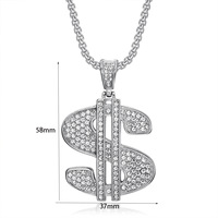 Collier pendentif Hiphop en zircon, motif dollar, luxe, étanche, en acier inoxydable PVD, plaqué or 18 carats, pour femmes et hommes, 2024