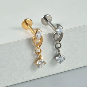 <b>Titanium</b> G23 Zircon Earrings Tassel <b>Chain</b> Heart Shape Party Fashion Piercing Jewelry - Product Image 3