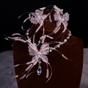 Accesorios para el Cabello de Novia, Color Rosa, con Mariposas, Cristales y Borlas, Horquillas para el Cabello de Alta Calidad, Set de Accesorios para Maquillaje de Novia - Product Image 3