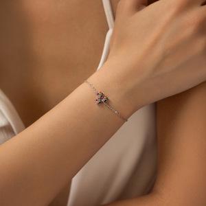 S925 Silver Flower <b>Bracelet</b> With Multicolor Crystal Claw Setting Chain Link Women's Everyday Wear Jewelry - Product Image 3