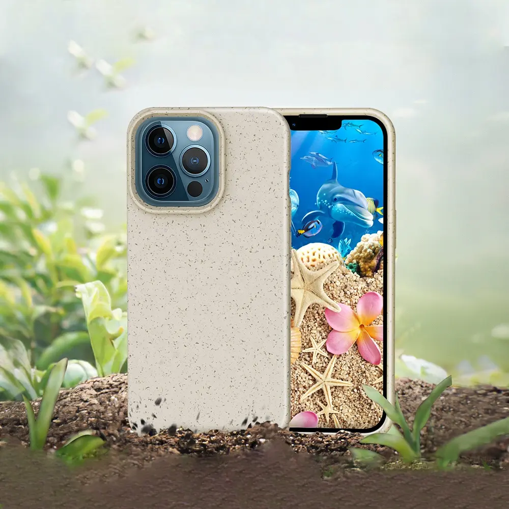 Custodia per cellulare ecologica riciclata in silicone di paglia di grano naturale custodia per telefono biodegradabile compostabile per iPhone 13 14