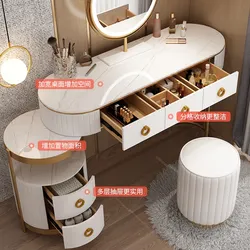 Toeletta Nordica con Specchio LED Regolabile e Sgabello per Camera da Letto, Soggiorno e Uso Ospedaliero - Design Moderno in Ferro Dorato - Product Image 6