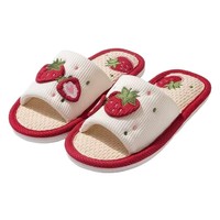 Pantoufles en lin à motif fraise pour femme, printemps-automne, antidérapantes, absorbant la transpiration, douces, à semelle silencieuse pour la maison