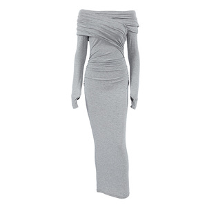 Abito <span class=keywords><strong>aderente</strong></span> <span class=keywords><strong>grigio</strong></span> modale con abito lungo caldo e <span class=keywords><strong>aderente</strong></span> a tracolla abiti Casual da donna - Product Image 5