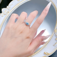 Bague ovale en argent S925 4*6mm bleu mer clair