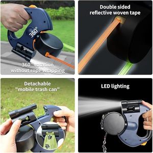 Desain baru dua tali anjing dengan pemegang tas limbah & lampu led-bebas kusut, ekstensi 3m, Ideal untuk jalan-jalan malam - Product Image 6