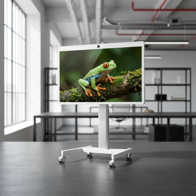 32 Inch White LED Portable Smart TV Android 15 8GB 256GB 27000mAh Battery 10 Touch 4 Wheel Rolling Stand