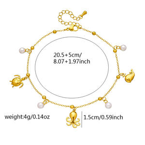 Alta calidad de acero inoxidable exquisita moda mujer joyería perla mariposa estrella de mar cangrejo Shell pulpo ballena tobillera - Product Image 2
