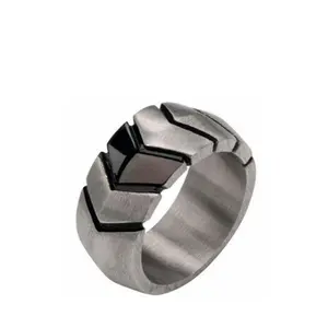 Мужское серебряное титановое кольцо в стиле арт-деко с черной матовой стрелкой, титановые кольца уникального дизайна