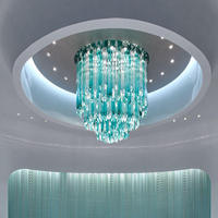 Lustre en cristal K9 bleu personnalisé, long, moderne, luxueux, pour plafond haut, luminaire suspendu LED pour hall d'hôtel, décoration de villa
