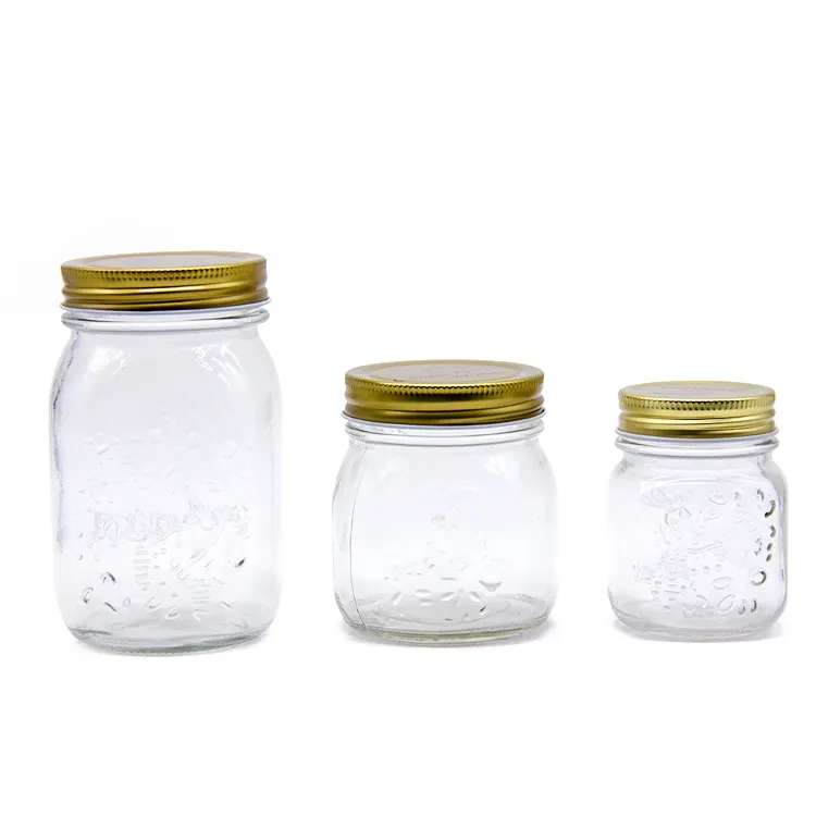 Máscara de vidro de cozinha 8 oz, jarra de vidro de mel, frascos de vidrio con tapa de metal, latas de vidro de 300ml