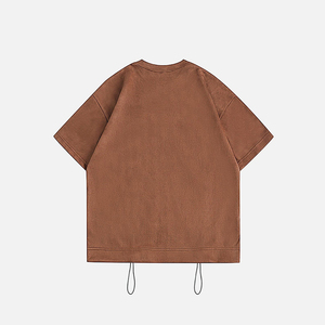 Camiseta KingSen de Manga Corta con Cordón Ajustable en el Bajo, Estilo Vintage, de Gamuza Sintética, Hombros Caídos, Corte Holgado, con Bolsillo - Product Image 5