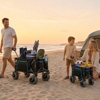 Big Air Wheels Deep Sand Beach Wagon Grand ballon tout-terrain Pneus Chariot utilitaire pliant avec porte-gobelet en filet de chargement de poche