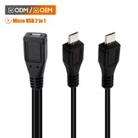 Cable de Datos Micro USB 2 en 1 OEM, USB 2.0, 0.3m/1ft, Blindaje de Lámina de Cobre Puro, Revestimiento de PVC, 5 Pines, para Computadora