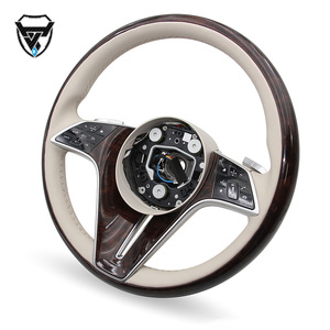 Volant modifié en cuir blanc en bois de pêcher pour Mercedes Benz C GLC E S CLS <span class=keywords><strong>AMG</strong></span> ZC-221-M6-F - Product Image 3